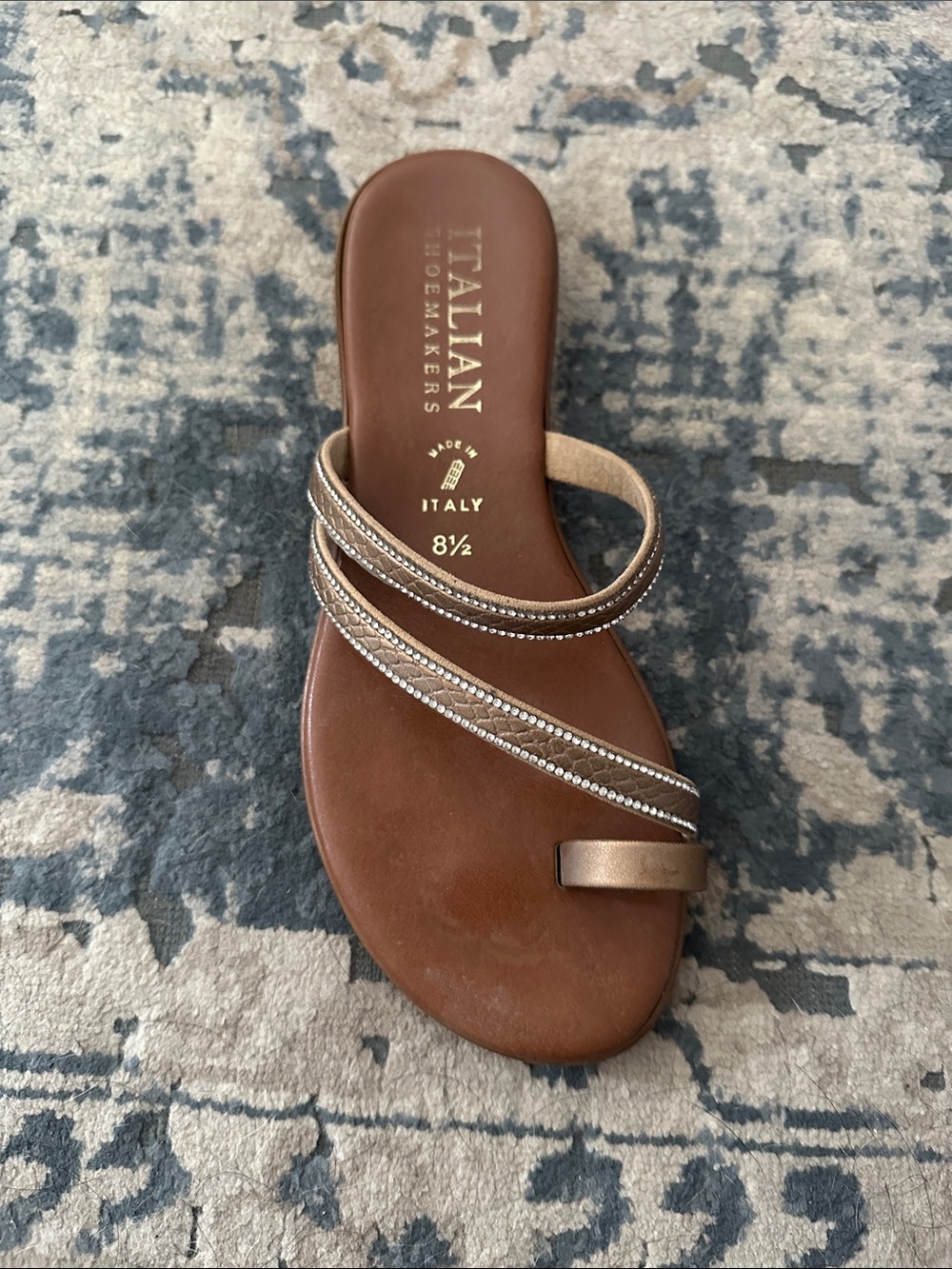 Italian Shoemakers Bronze Rhinestone Strappy Toe-Loop Sandal
Flat sandal